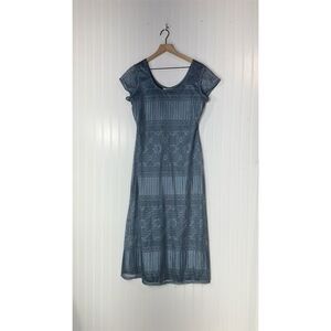 Vintage Y2K Caroline Wells Blue Crochet Lace Midi Dress Cottagecore Boho S/M